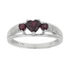 Genuine Garnet & Diamond-accent Heart-shaped 3-stone 10k White Gold Ring
