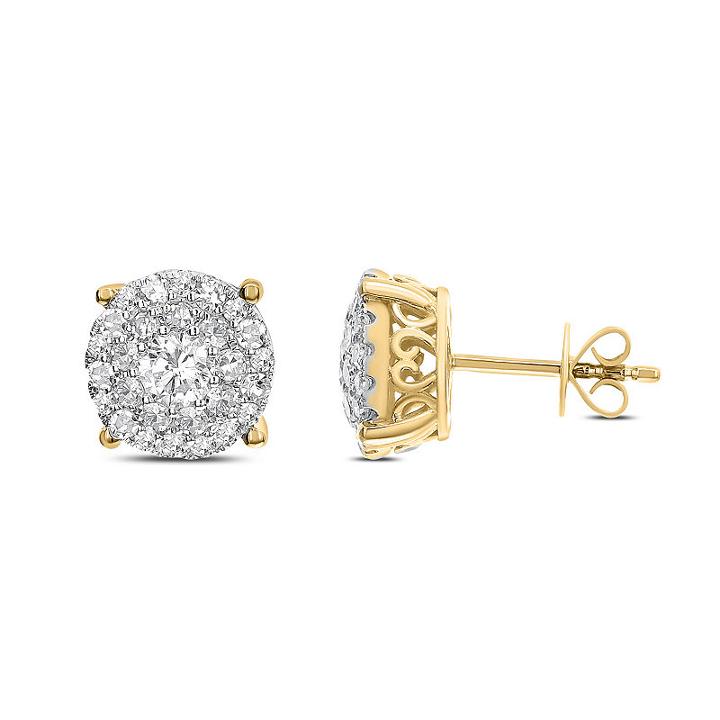 1 1/2 Ct. T.w. White Diamond 14k Gold 9.9mm Stud Earrings