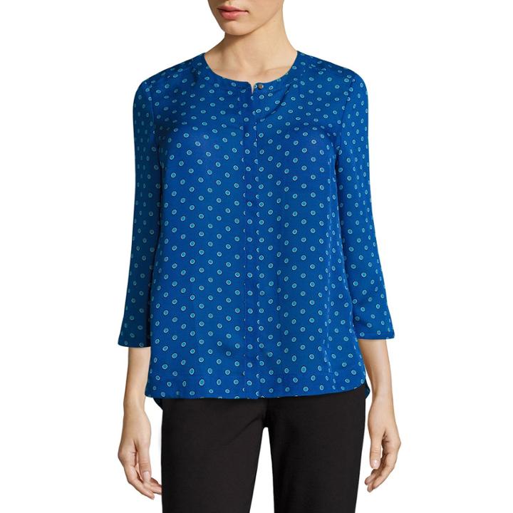 Liz Claiborne 3/4 Sleeve Button-front Woven Blouse
