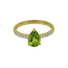 Pear-shaped Genuine Peridot And Lab-created White Sapphire Ring