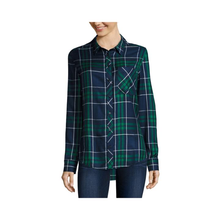 Arizona Long-sleeve Oversized Plaid Shirt - Juniors