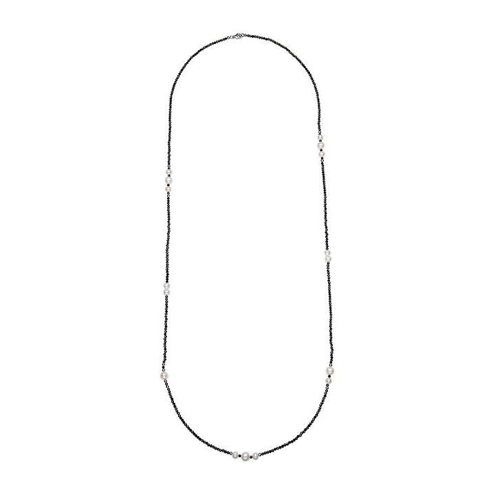 Womens 5mm Black Spinel Cultured Freshwater Pearls Sterling Silver Strand Necklace