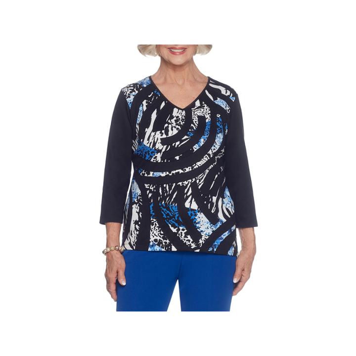 Alfred Dunner High Roller 3/4 Sleeve Crew Neck Animal T-shirt-womens