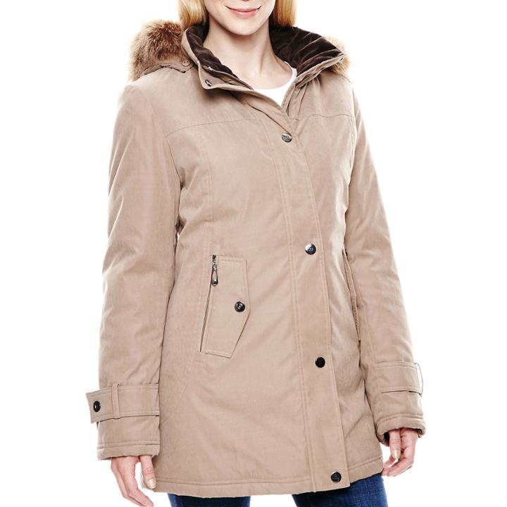 Miss Gallery Faux Fur-trimmed Microfiber Coat
