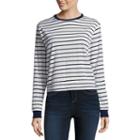 Arizona Long Sleeve Round Neck Stripe T-shirt-womens Juniors