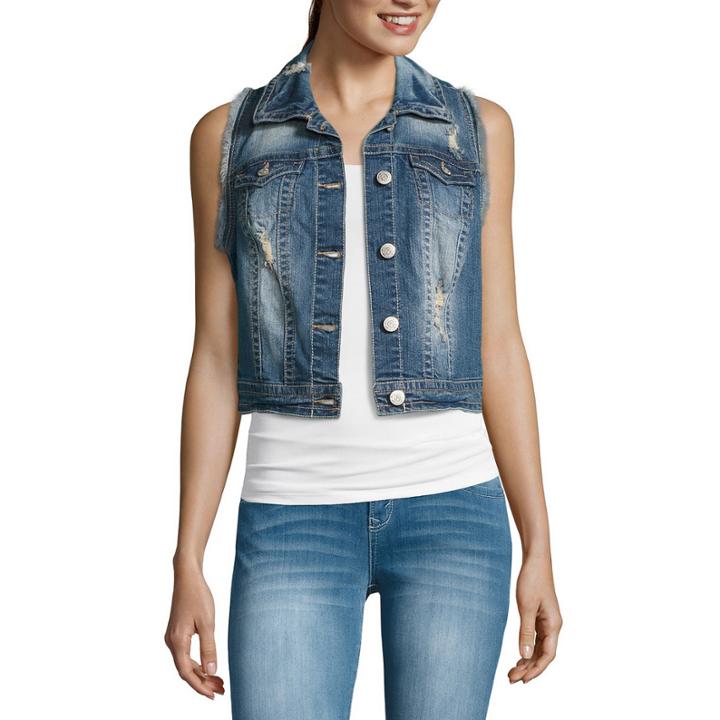 Wallflower Destructed Denim Vest - Juniors