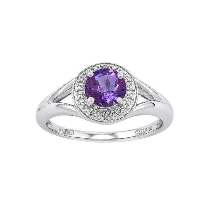 Womens Diamond Accent Purple Amethyst Sterling Silver Halo Ring