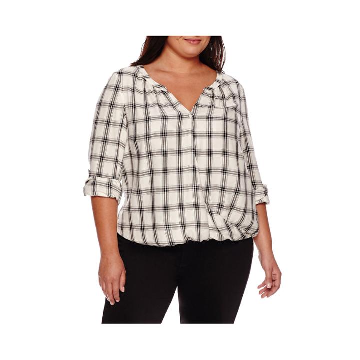 A.n.a Tab-sleeve Wrap-front Blouse - Plus