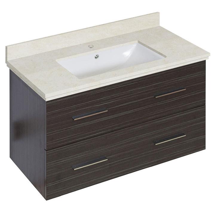 36-in. W Wall Mount Dawn Grey Vanity Set For 1 Hole Drilling Beige Top White Um Sink