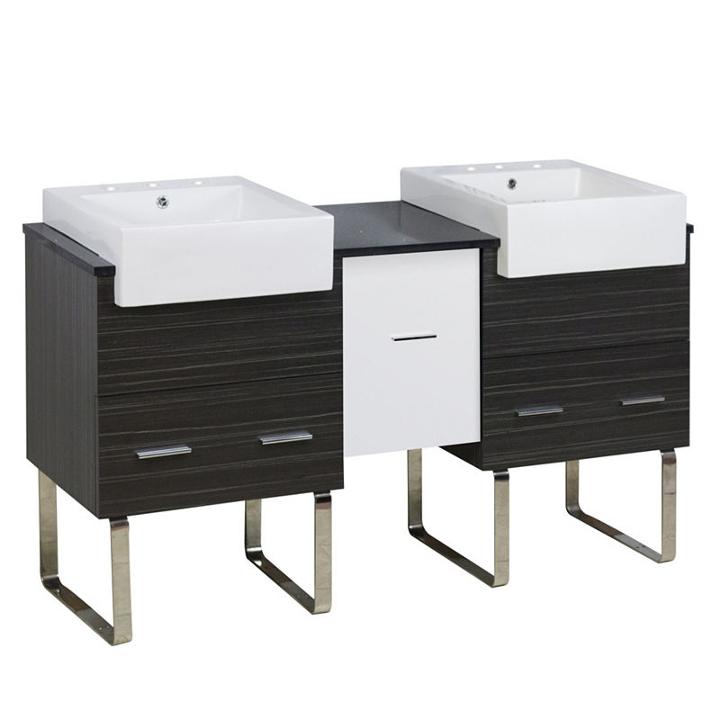 59.5-in. W Floor Mount White-dawn Grey Vanity Setfor 3h8-in. Drilling Black Galaxy Top