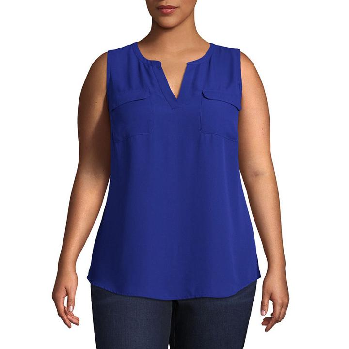 Worthington Sleeveless Front Pocket Popover - Plus