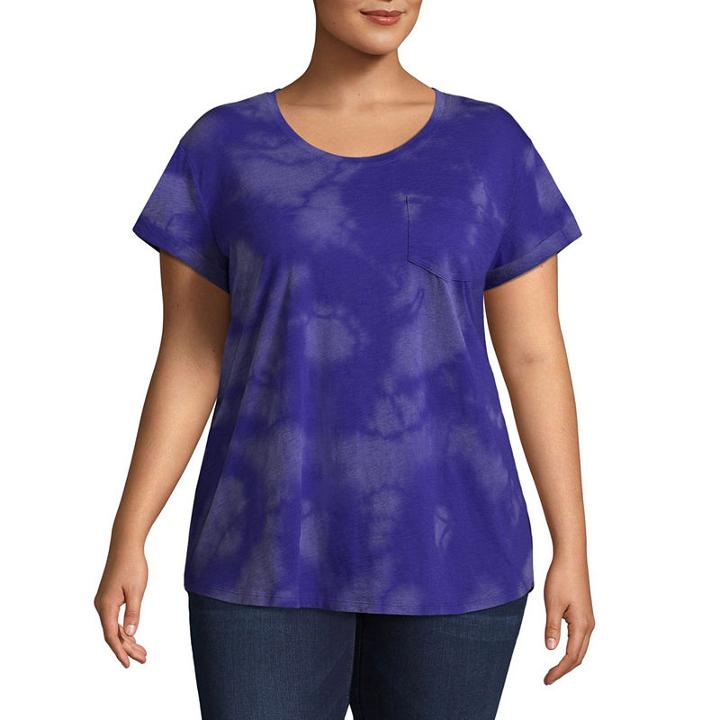 A.n.a Short Sleeve Scoop Neck Cloudy Wash T-shirt - Plus