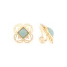 Monet Green Stone Gold-tone Clip-on Button Earrings