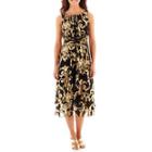 J. Taylor Sleeveless Ruched-waist Gold Foil-print Dress