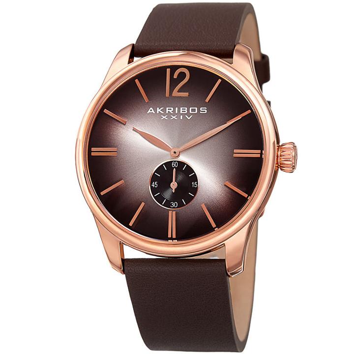 Akribos Xxiv Mens Brown Strap Watch-a-916rg