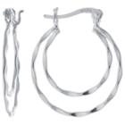 Sparkle Allure Silver Over Brass Double Hammered Click-top Brass Hoop Earrings