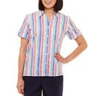 Alfred Dunner Classics Relaxed Fit Short Sleeve Stripe Button-front Shirt