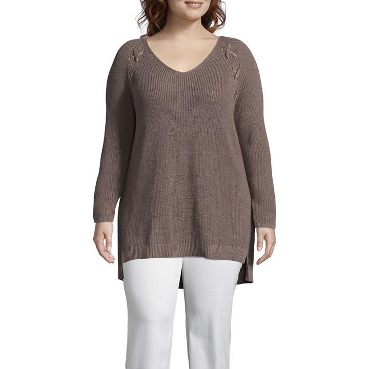 A.n.a Long Sleeve V Neck Pullover Sweater - Plus