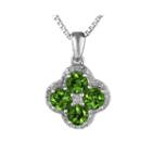 Lab-created Emerald And White Topaz Flower Sterling Silver Pendant Necklace