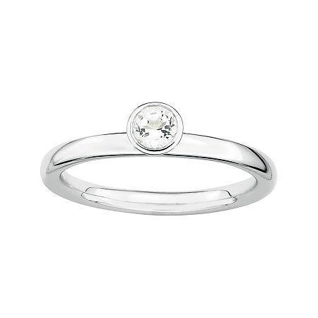 Personally Stackable Genuine White Topaz Sterling Silver High Profile Ring