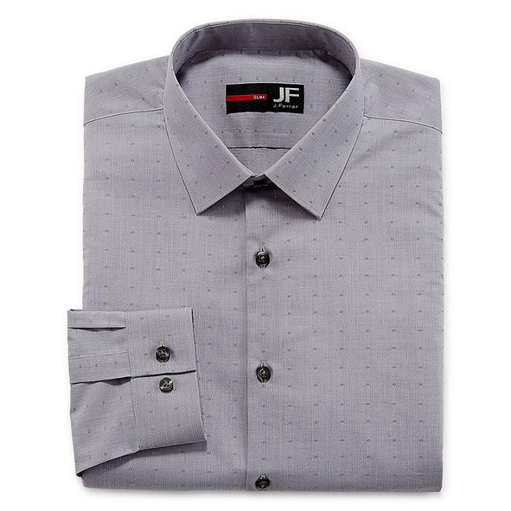 Jf J.ferrar Easy-care Stretch Solid Long-sleeve Broadcloth Dress Shirt - Slim