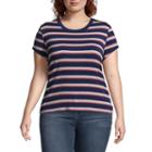 Arizona Short Sleeve Crew Neck Stripe T-shirt-womens Juniors Plus