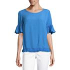 Liz Claiborne Ruffle Sleeve Fringe Hem Woven Blouse