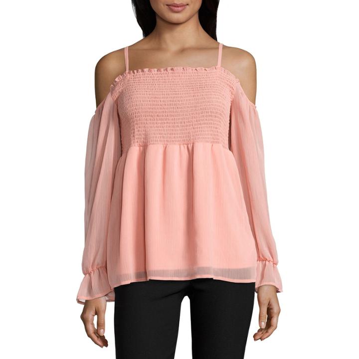 By & Bysmocked Off The Shoulderchiffon Blouse-juniors