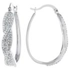 Sparkle Allure Sparkle Allure Crystal Earrings Clear Pure Silver Over Brass 35mm Oval Hoop Earrings