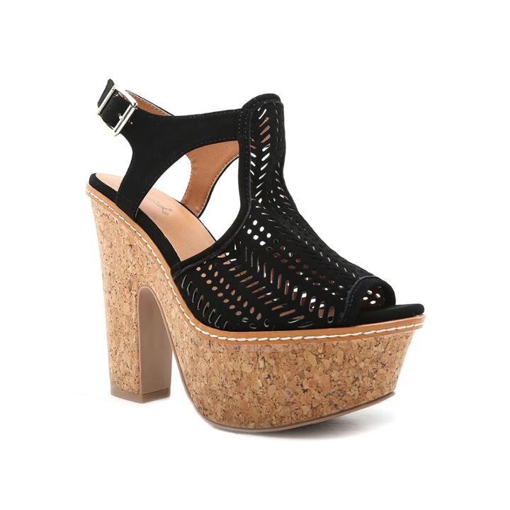 Qupid Gusto Perforated Ankle-strap Platform Sandals