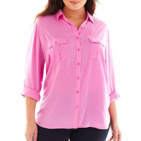 A.n.a Button-front Shirt - Plus