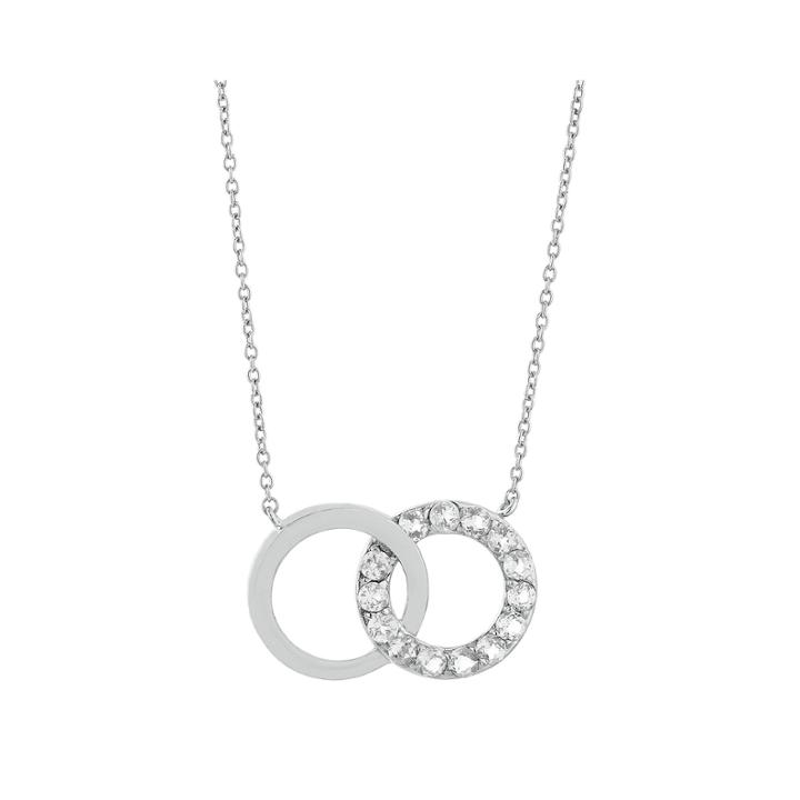 Genuine White Topaz Interlocking Double-circle Sterling Silver Necklace
