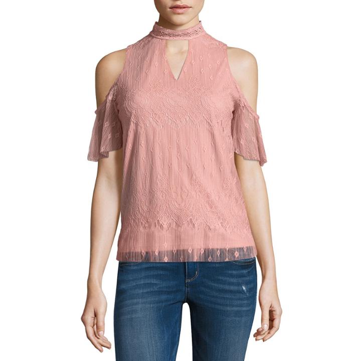 By & By Sleeveless High Neck Lace Blouse-juniors