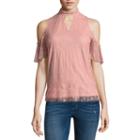 By & By Sleeveless High Neck Lace Blouse-juniors