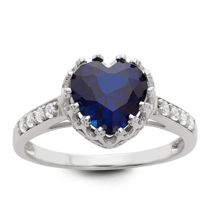 Womens Lab Created Sapphire Blue Sterling Silver Heart Cocktail Ring
