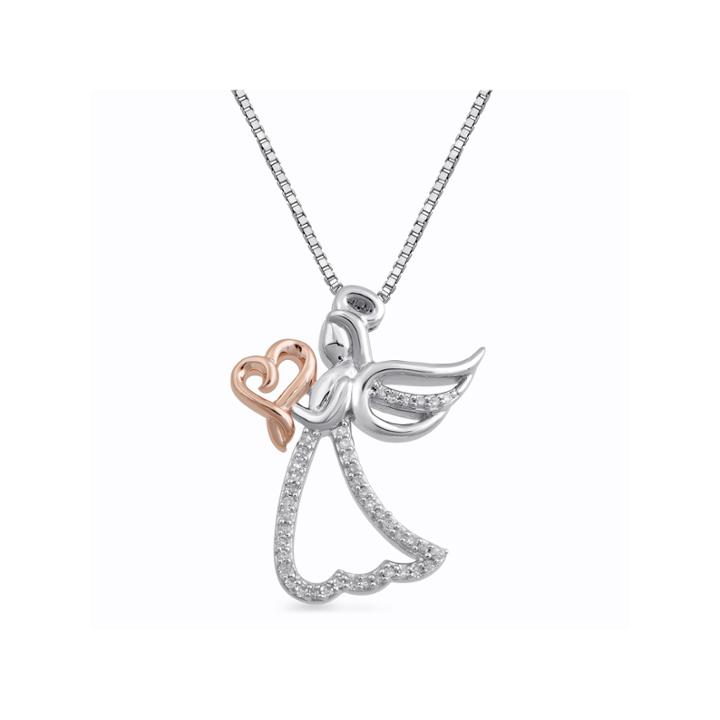 Hallmark Diamonds Womens 1/10 Ct. T.w. Diamond Sterling Silver & 14k Rose Gold Over Silver Pendant Necklace
