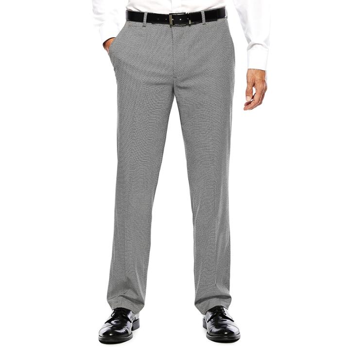 Jf J. Ferrar Black White Chevron Slim-fit Flat-front Pants