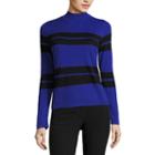 Worthington Long Sleeve Mock Neck Stripe Pullover Sweater