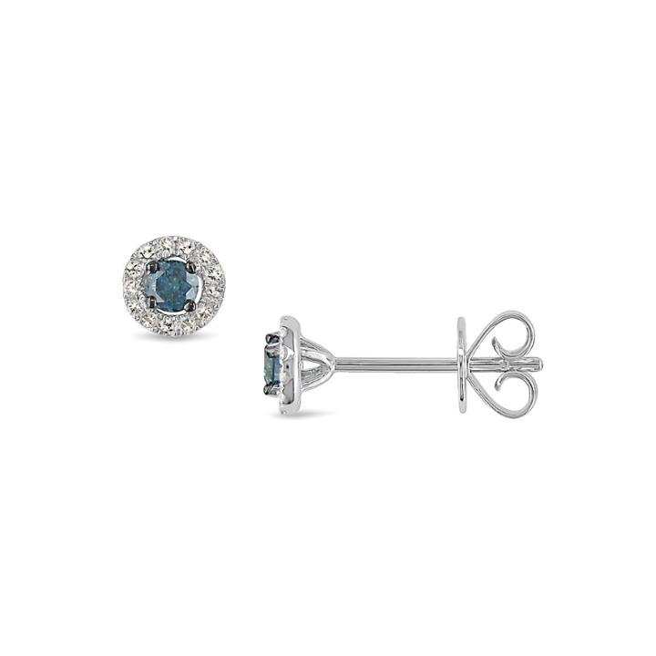 1/3 Ct. T.w. White And Color-enhanced Blue Diamond Stud Earrings