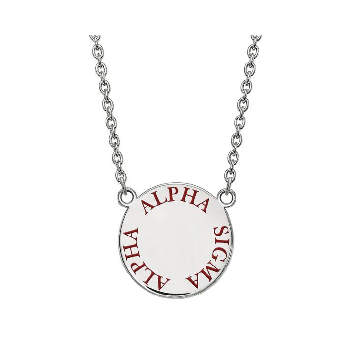 Alpha Sigma Alpha Enamel Sterling Silver Disc Pendant Necklace