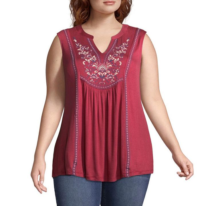 Sleeveless Puff Print Notch Neck Tank - Plus