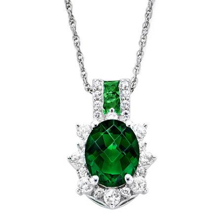 Lab-created Emerald & White Sapphire Sterling Silver Starburst Pendant Necklace