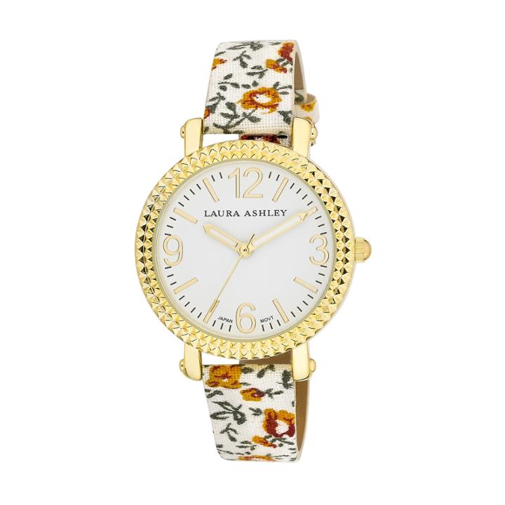 Laura Ashley Ladies White Floral Band Fluted Bezel Watch La31005wt