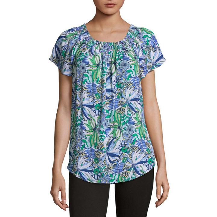 Liz Claiborne Short Sleeve Crew Neck Gauze Blouse-tall