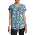 Liz Claiborne Short Sleeve Crew Neck Gauze Blouse-tall