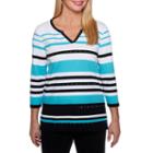 Alfred Dunner Play Date Short Sleeve Split Crew Neck Stripe T-shirt-womens