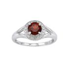 Womens Diamond Accent Red Garnet Sterling Silver Halo Ring