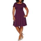Danny & Nicole Short-sleeve Wavy Textured Fit-and-flare Dress - Plus