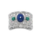Color-enhanced Turquoise And Dyed Lapis Sterling Silver Wide Ring