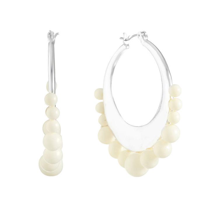 Liz Claiborne White 45mm Hoop Earrings